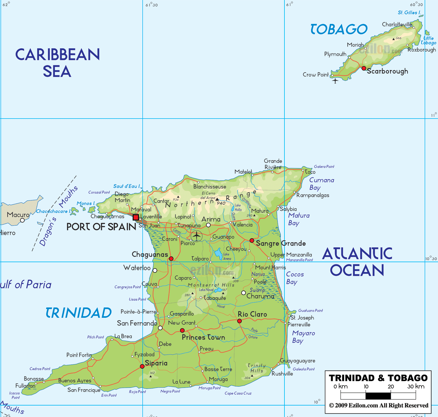 Trinidad physikalisch karte